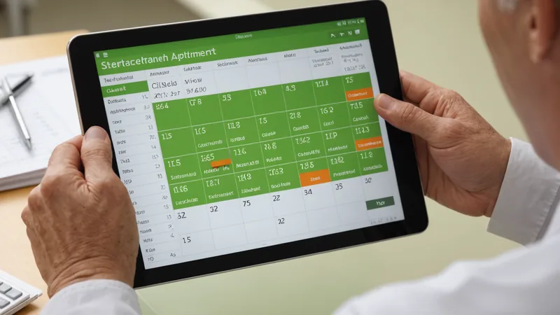 Healthcare professional reviewing patient appointment data on a tablet
