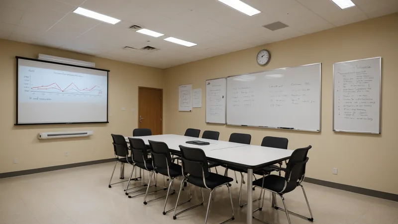 ROI calculation on a whiteboard in a healthcare administration meeting