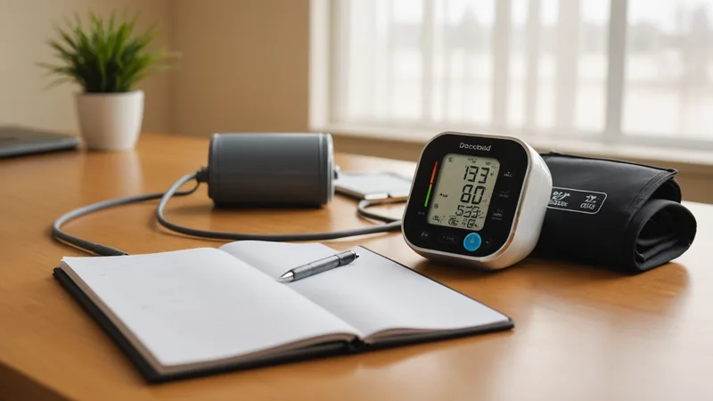 Blood pressure monitoring device on a home desk representing patient self-monitoring