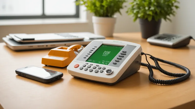 Phone showing an SMS notification next to a desk phone representing outreach channel choice