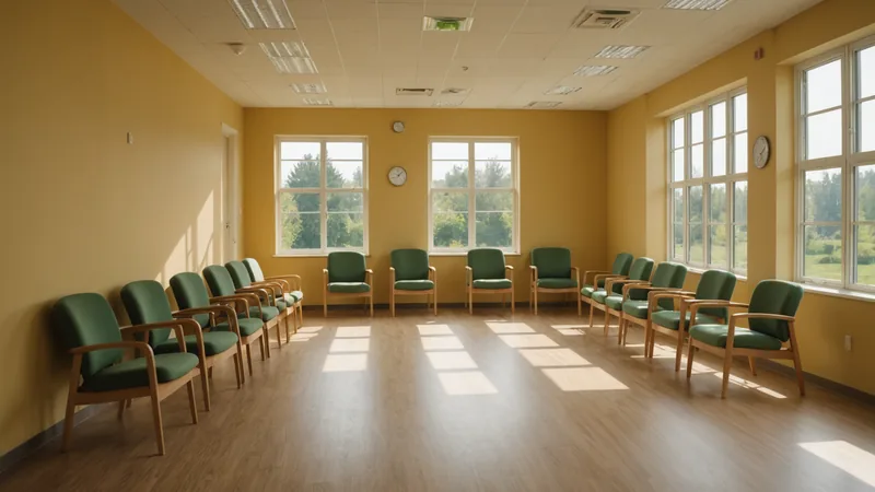 Empty waiting room chairs suggesting patient no-show in a healthcare setting